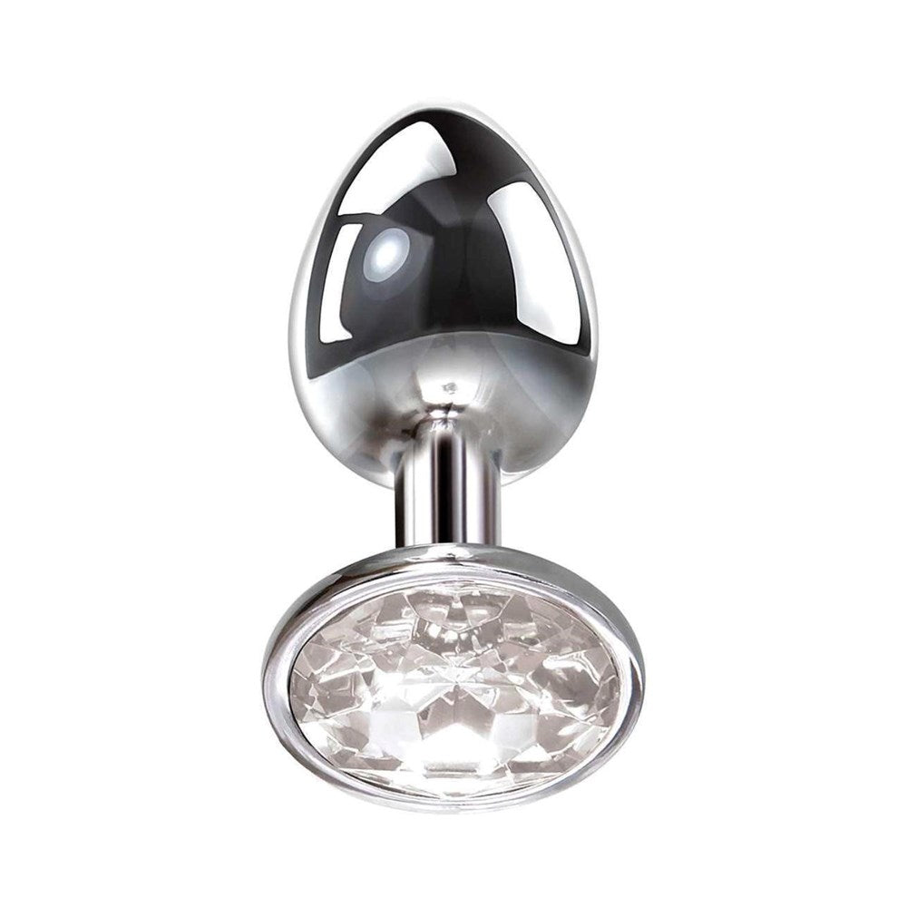 Adam & Eve Clear Gem Base Metal Anal Plug Medium - Butt Plugs