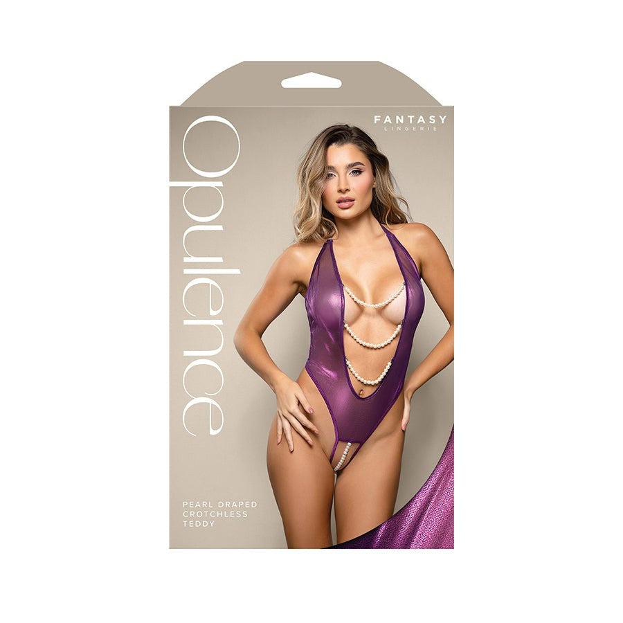 Fantasy Lingerie OPULENCE Pearl Draped Teddy Purple - Teddies and Bodysuits