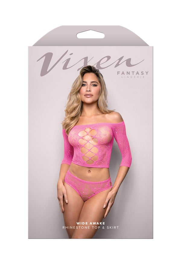 Fantasy Lingerie Vixen Wide Awake Rhinestone Top & Panty OS - Bras and Bra Sets