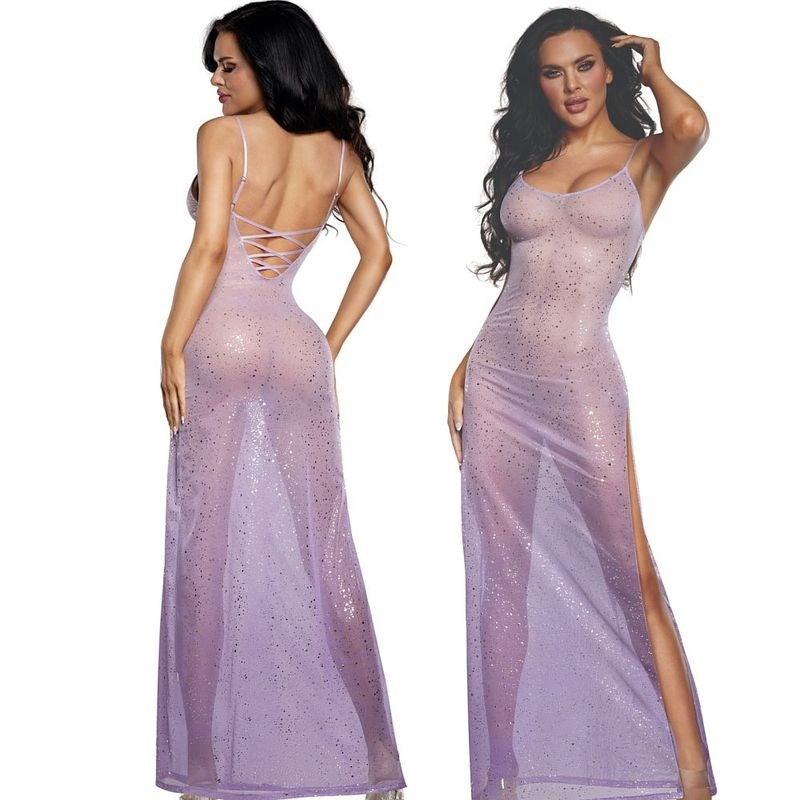 Dream Girl Ombre Glitter Mesh Womens Gown Lilac - Kimono's and Gowns