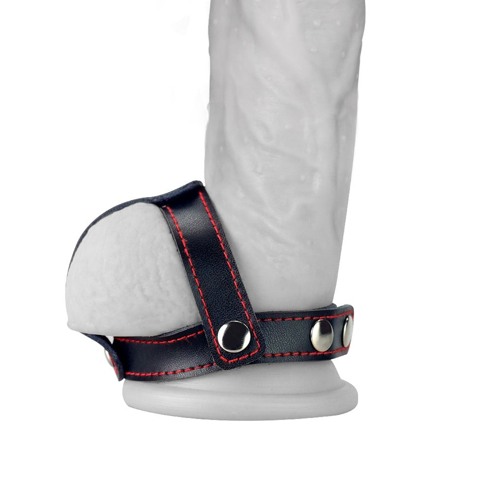 Lovetoy T-Style Leather Cock Ring with Ball Divider - Ball and Cock Toys