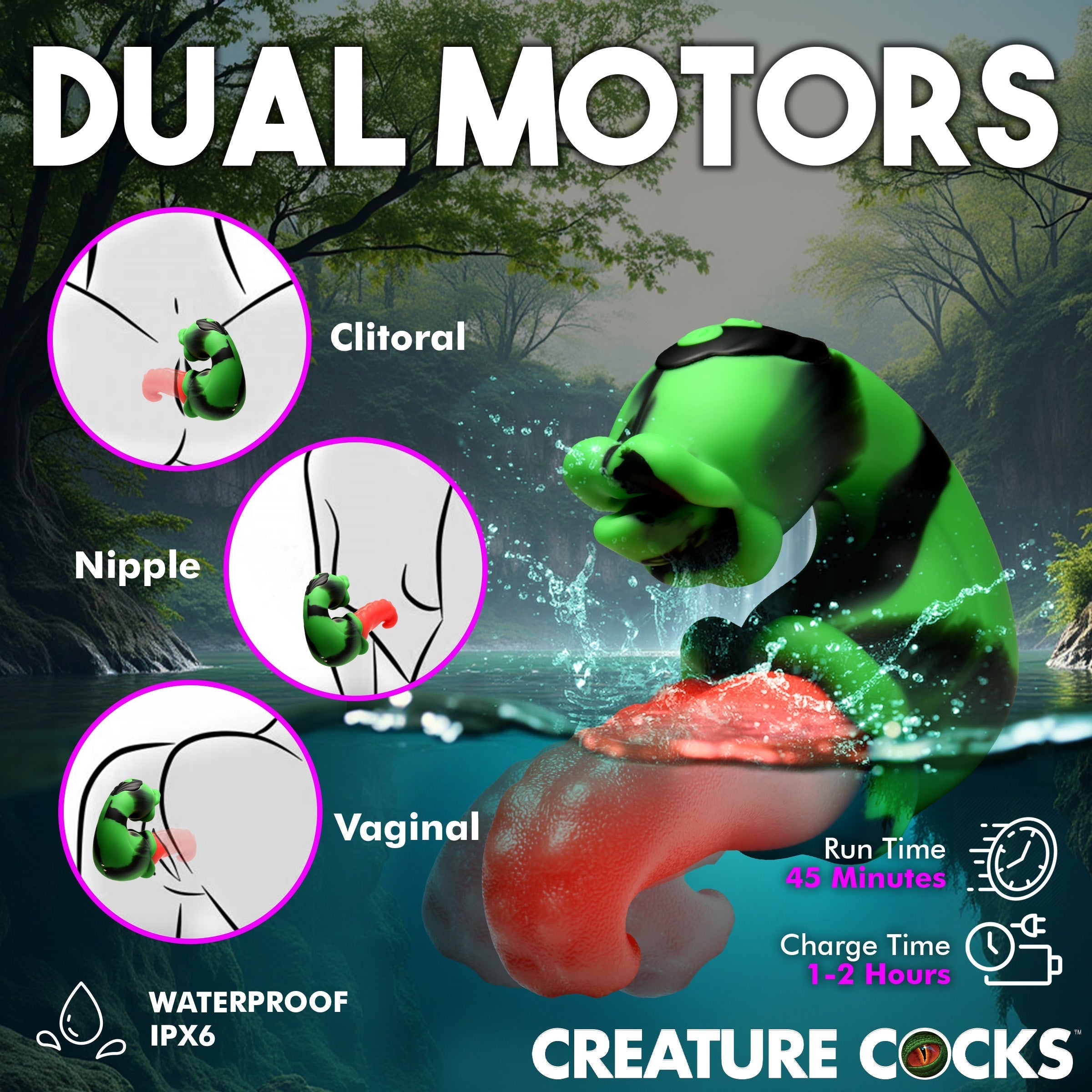 XR Brands Creature Cocks Tongue Lasher Silicone Vibrator - Clit Ticklers and Pulsators