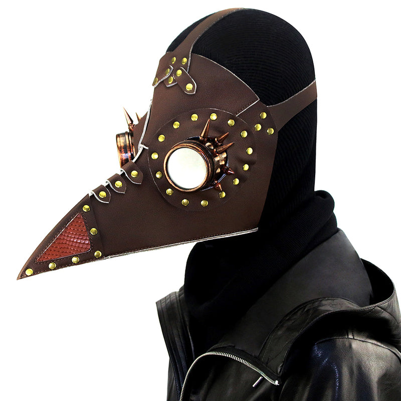 BDStyle Brown PU Leather Rivet Spike Long Bird Beak - Masks And Blindfolds