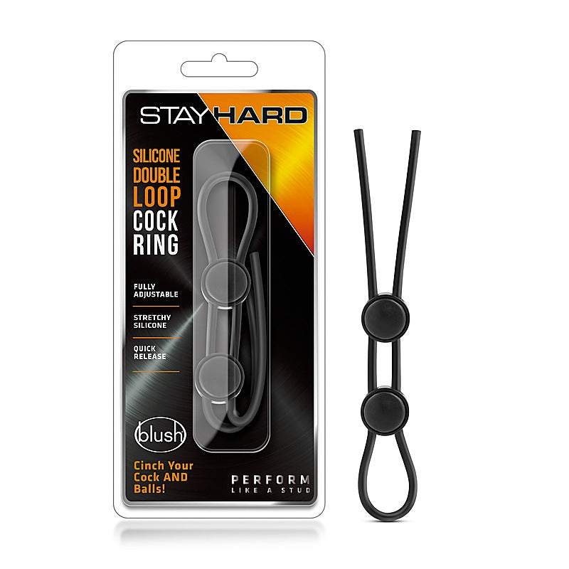 Stay Hard Silicone Double Loop Cock Ring Black - Stretchy Cock Rings