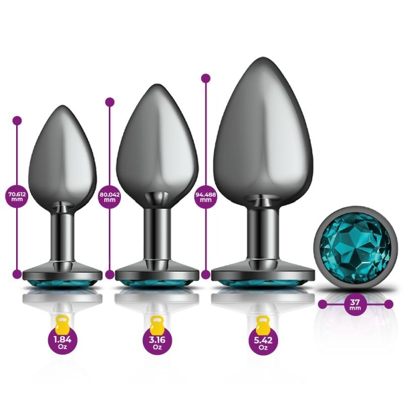 Cheeky Charms Round Metal Butt Plug Gunmetal Kit w/ Jewel - Butt Plugs