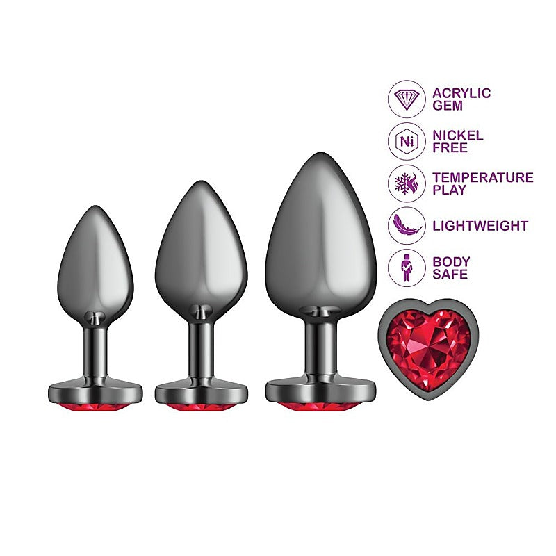 Cheeky Charms Round Metal Butt Plug Gunmetal Kit w/ Heart - Butt Plugs