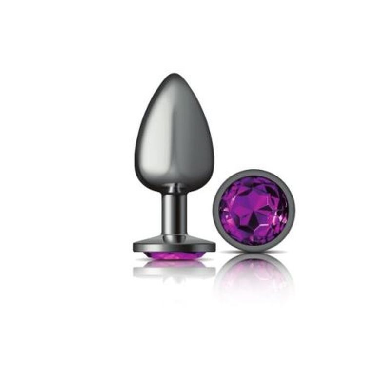 Cheeky Charms Gunmetal Round Butt Plug w/ Jewel Purple - Butt Plugs