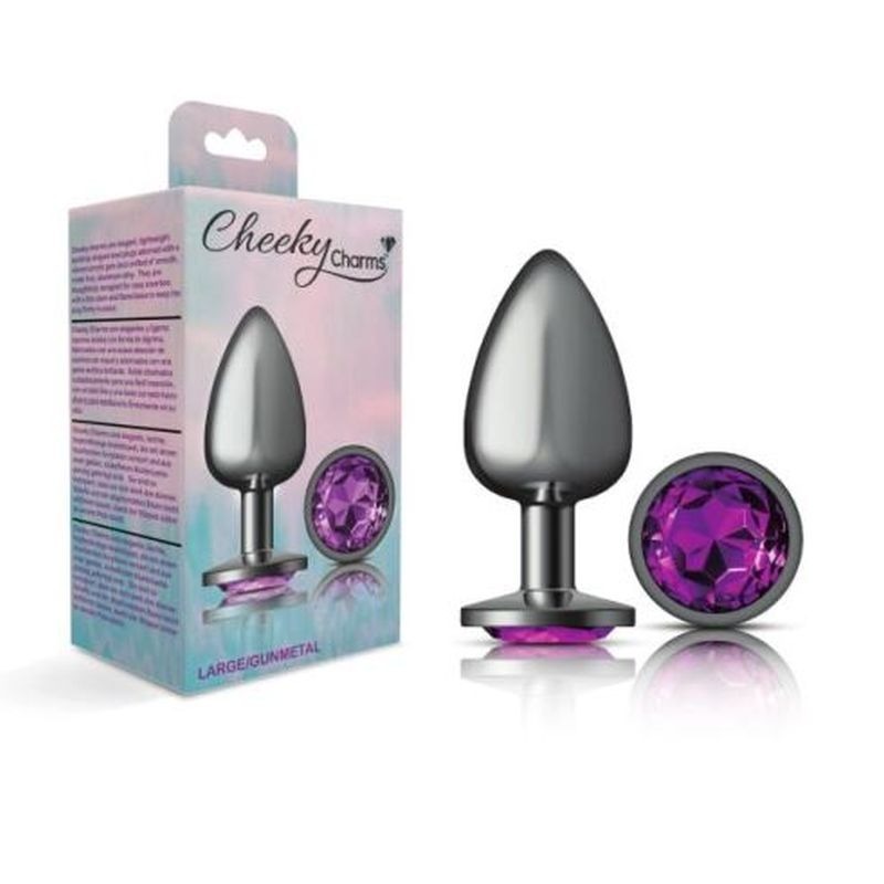 Cheeky Charms Gunmetal Round Butt Plug w/ Jewel Purple - Butt Plugs
