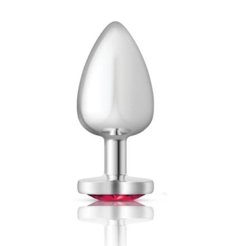 Cheeky Charms Silver Metal Butt Plug With Heart Pink Jewel - Butt Plugs