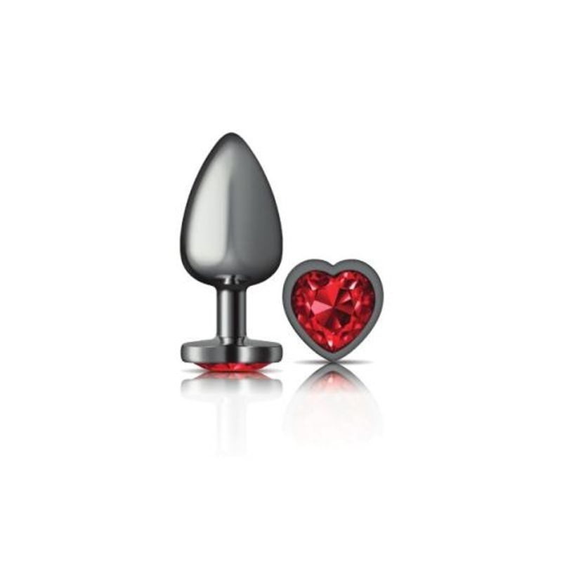 Cheeky Charms Gunmetal Butt Plug w/ Heart Jewel Red - Butt Plugs