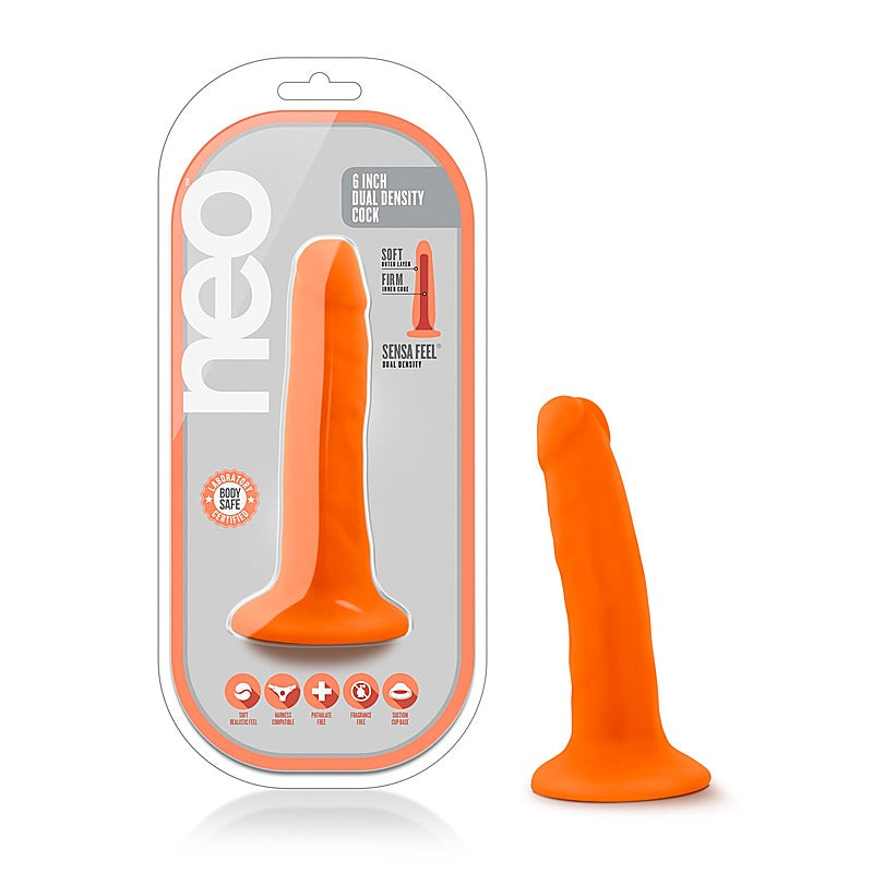 Neo Dual Density Cock Neon Realistic Dildo Orange - Realistic Dildos