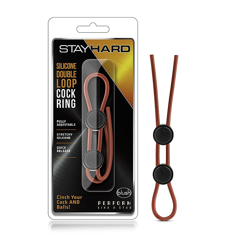 Stay Hard Silicone Double Loop Cock Ring Red - Cock Rings