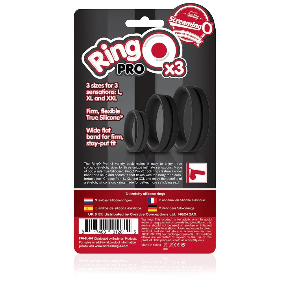 Screaming O RingO Pro X3 Super Stretchy Cock Rings Set Black - Stretchy Cock Rings