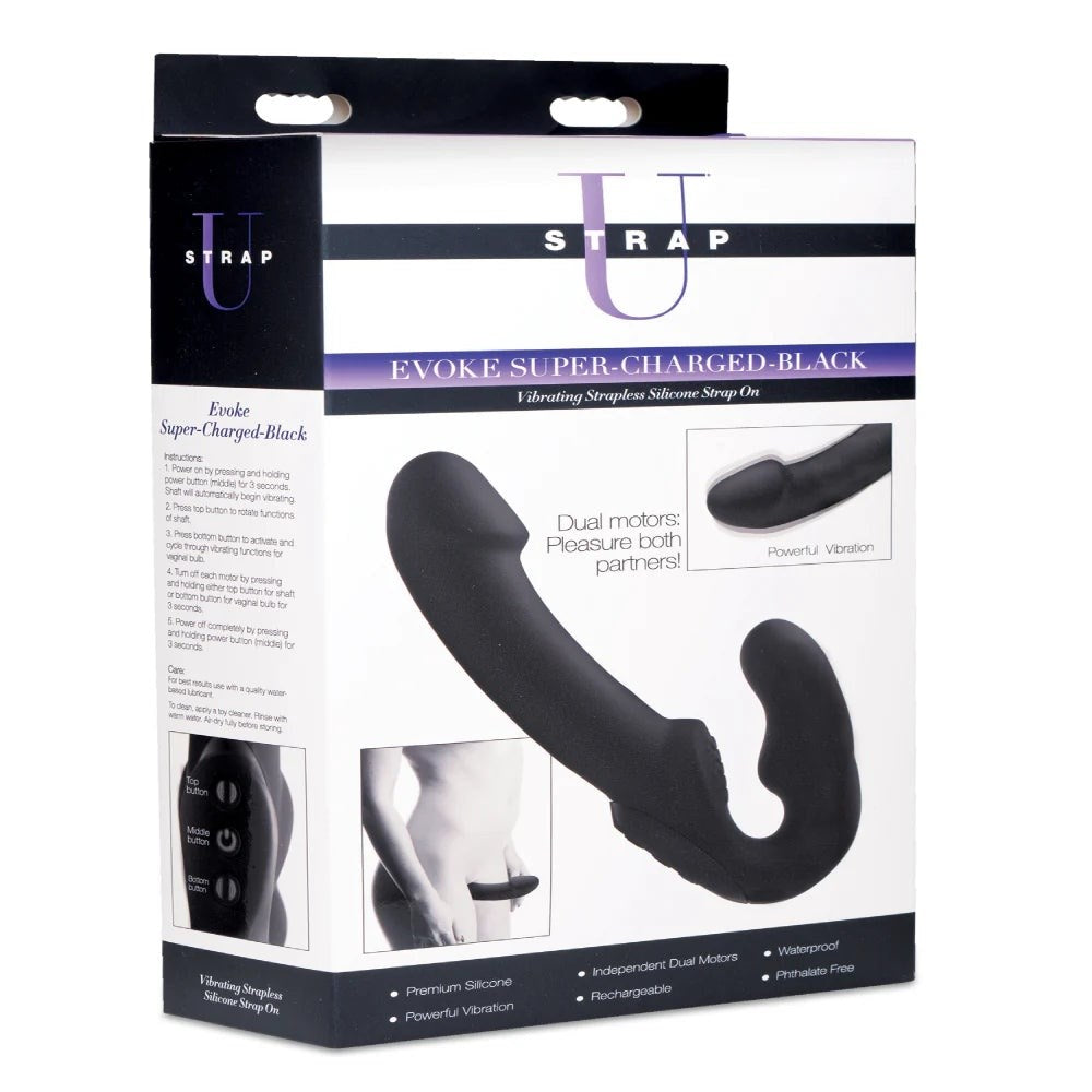 Strap U Evoke Rechargeable Vibrating Silicone Strap On Dildo - Strap On Sextoys