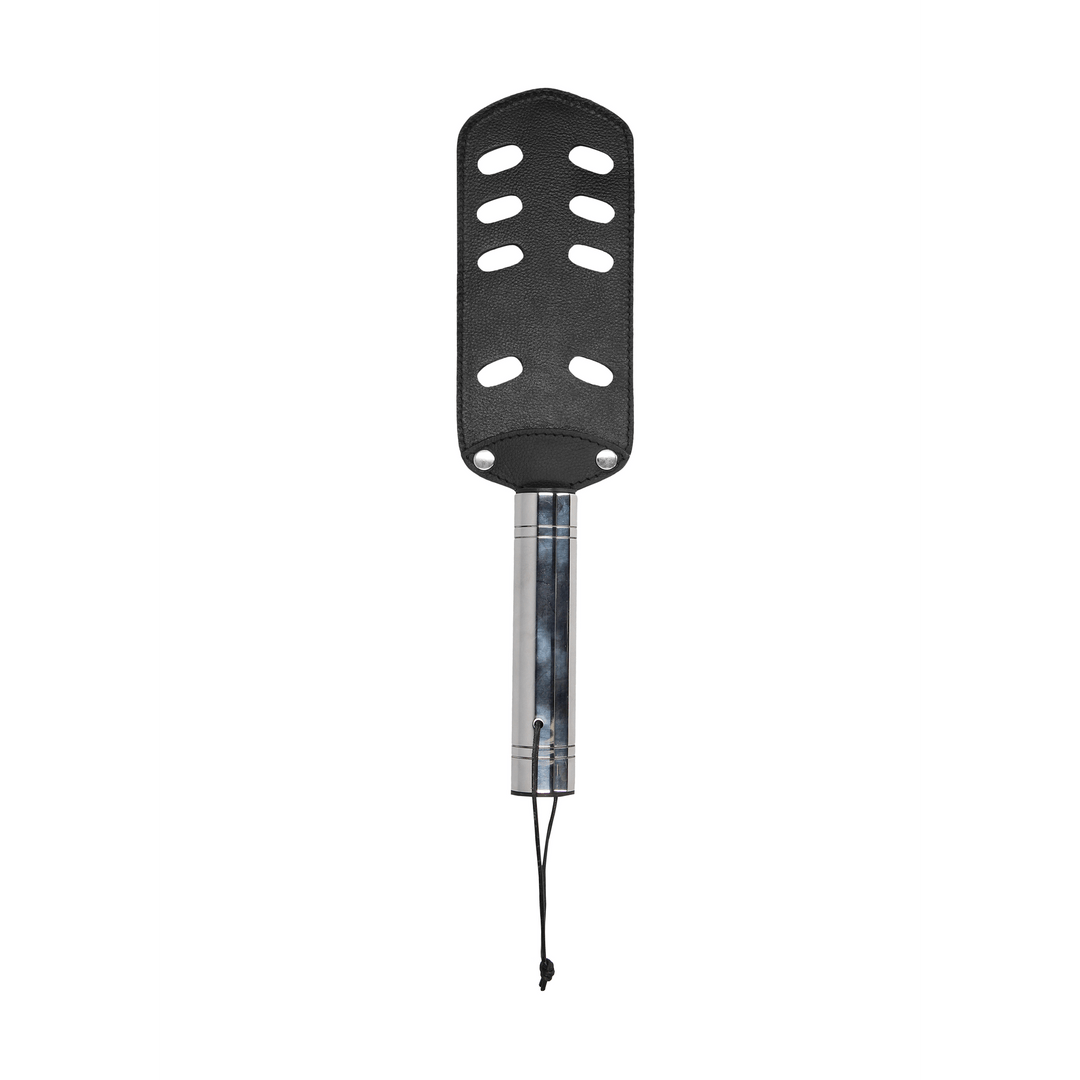Shots Toys Slotted Leather Bondage Spcnking Paddle - Paddles And Slappers