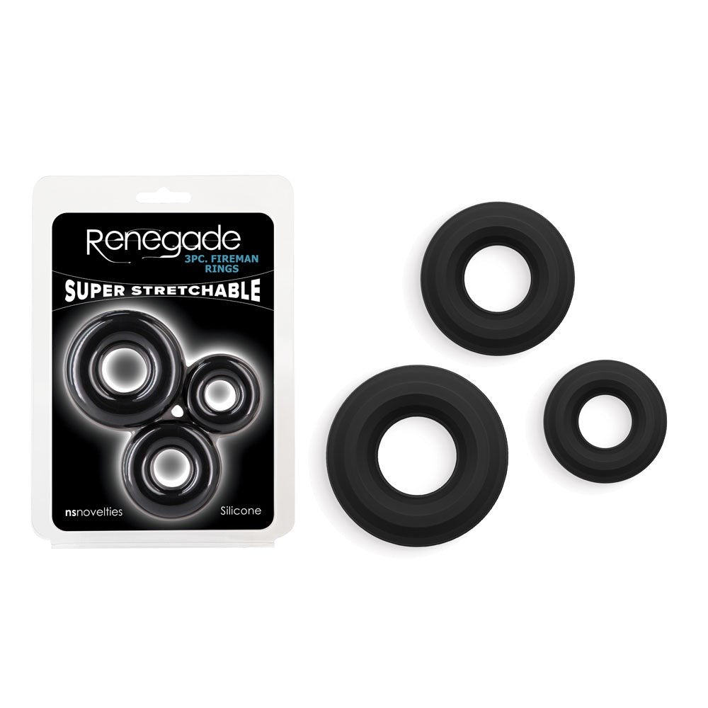 Renegade 3pc Silicone Fireman Cock Rings - Intensify Pleasure - Cock Rings