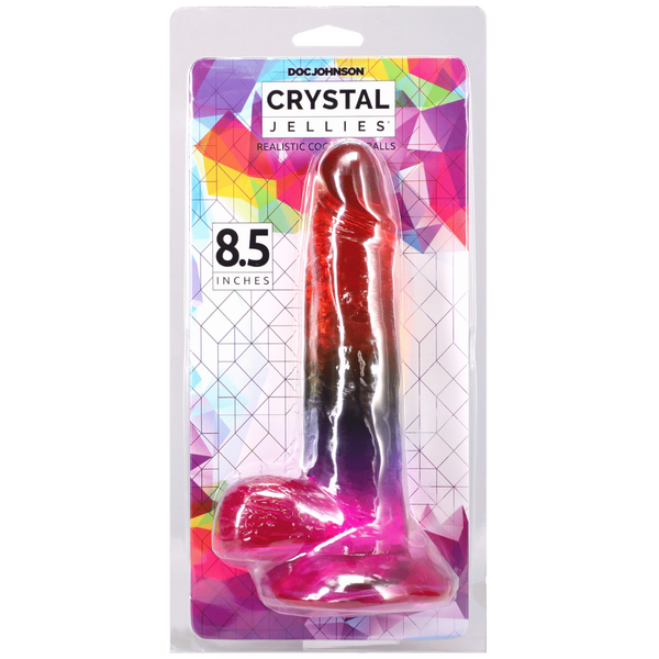 Doc Johnson Crystal Jellies Realistic Cock with Balls Rainbow - Realistic Dildos