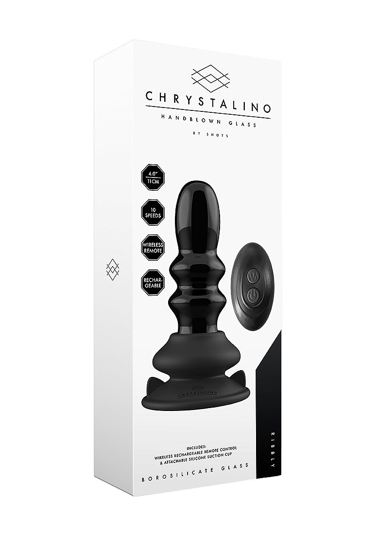 Shots Ribbly Remot Control Rechargeable Glass Vibrator - Glass Sex Toys