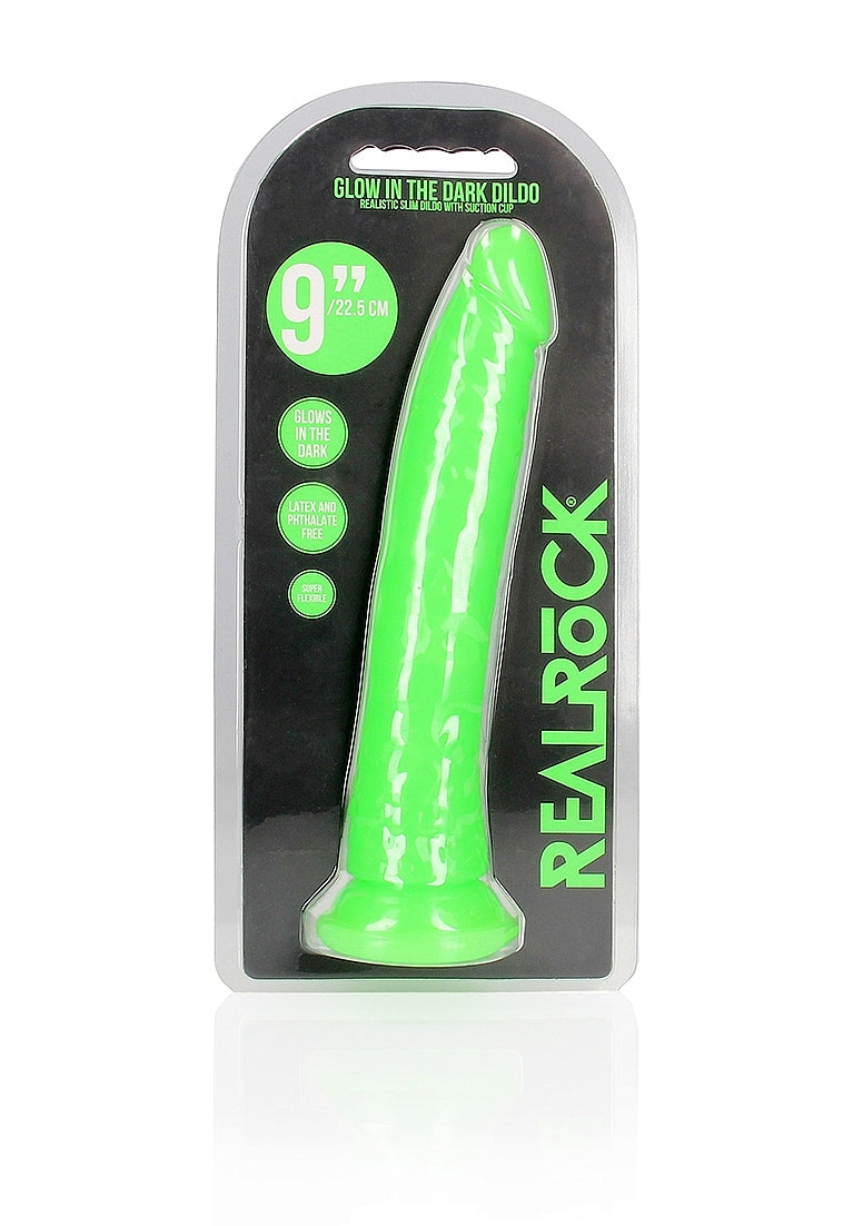Shots Toys 9 Inch Slim Glow in the Dark Neon Dildo - Realistic Dildos