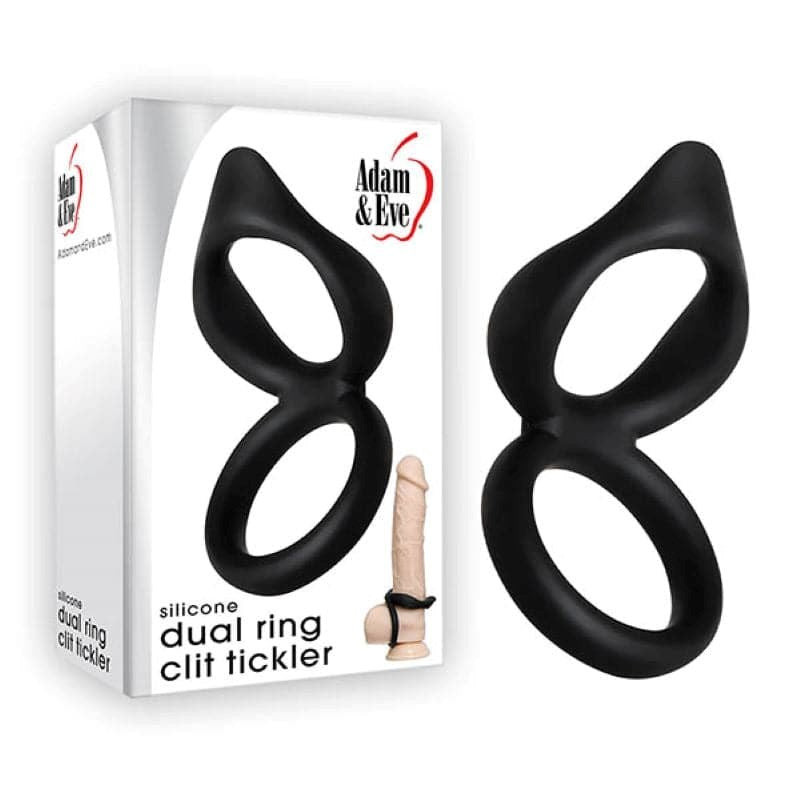 Adam & Eve Silicone Dual Ring Clit Tickler - - Stretchy Cock Rings