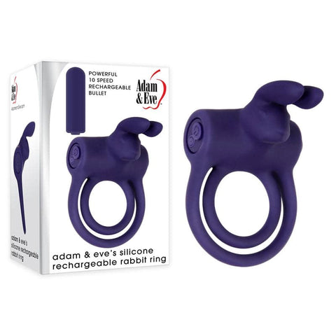 Adam & Eve Silicone Rechargeable Rabbit Ring -Blue - Vibrating Cock Rings