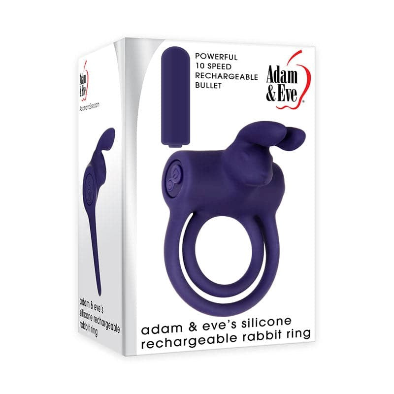 Adam & Eve Silicone Rechargeable Rabbit Ring -Blue - - Cock Rings