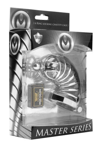 Asylum 6 Ring Locking Chastity Cage by XR Brands - Male Chastity