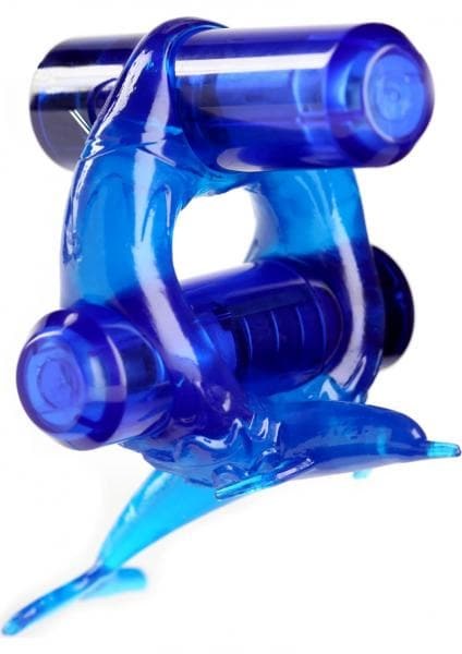 Crossbones Diving Dolphin Double Bullet in Blue - - Cock Rings