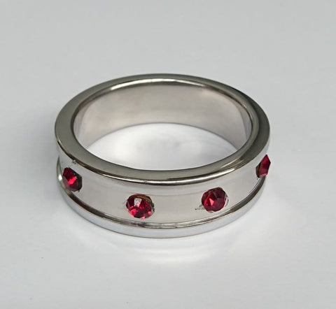 Deep Shallow Steel Cock Ring 45mm with Ruby Gem - Cock Rings