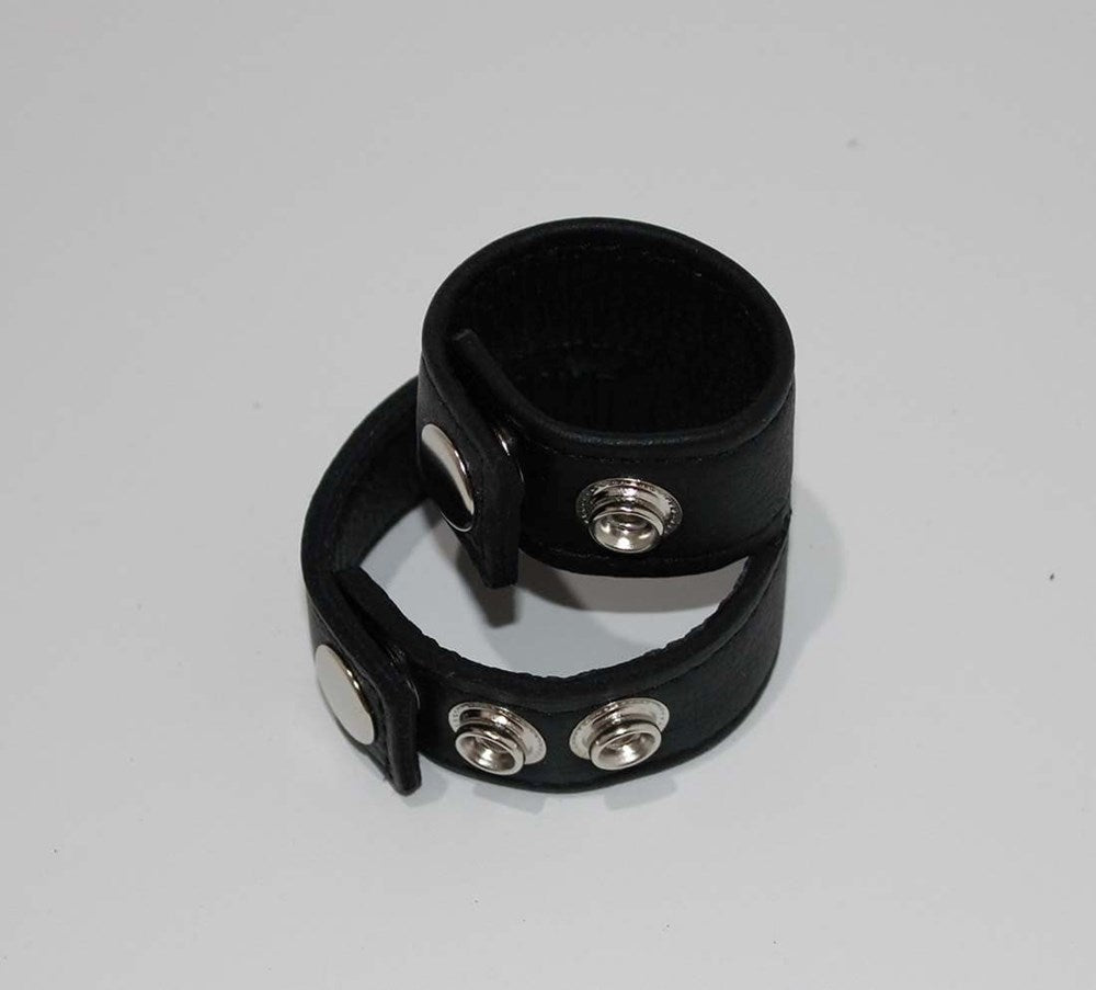 Double Strap Leather Cock Ring with Studs - - Cock Rings