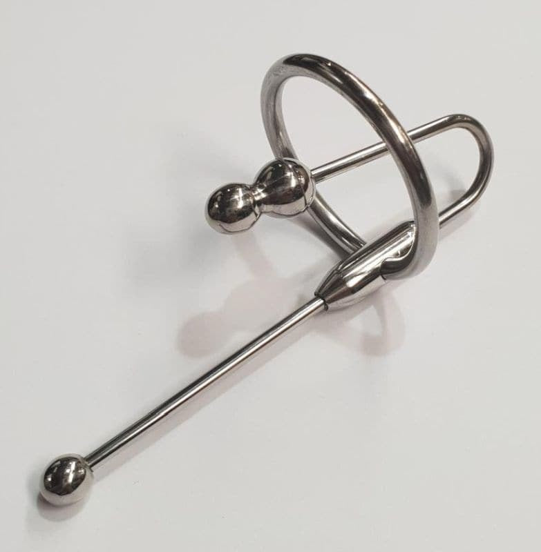 Double Up Steel Penis Plug & Ring - - Penis Plugs