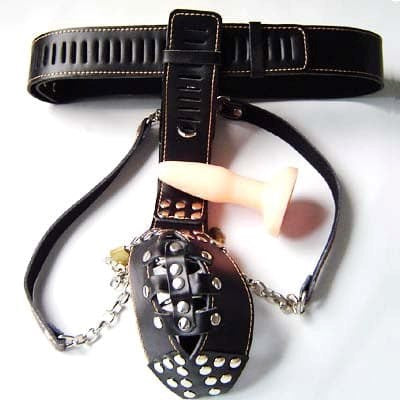 Dungeon Ware Leather Chastity Harness With Anal Plug - - Male Chastity