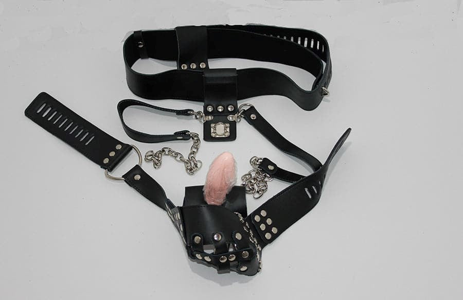 Dungeon Ware Leather Chastity Harness With Anal Plug - - Male Chastity