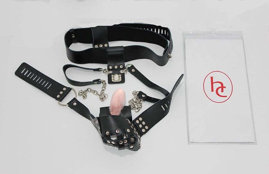 Dungeon Ware Leather Chastity Harness With Anal Plug - - Male Chastity