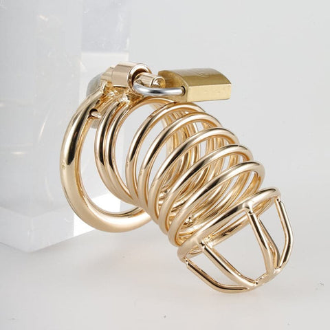 Gold Metal Chastity Cage Device by BDStyle - Male Chastity