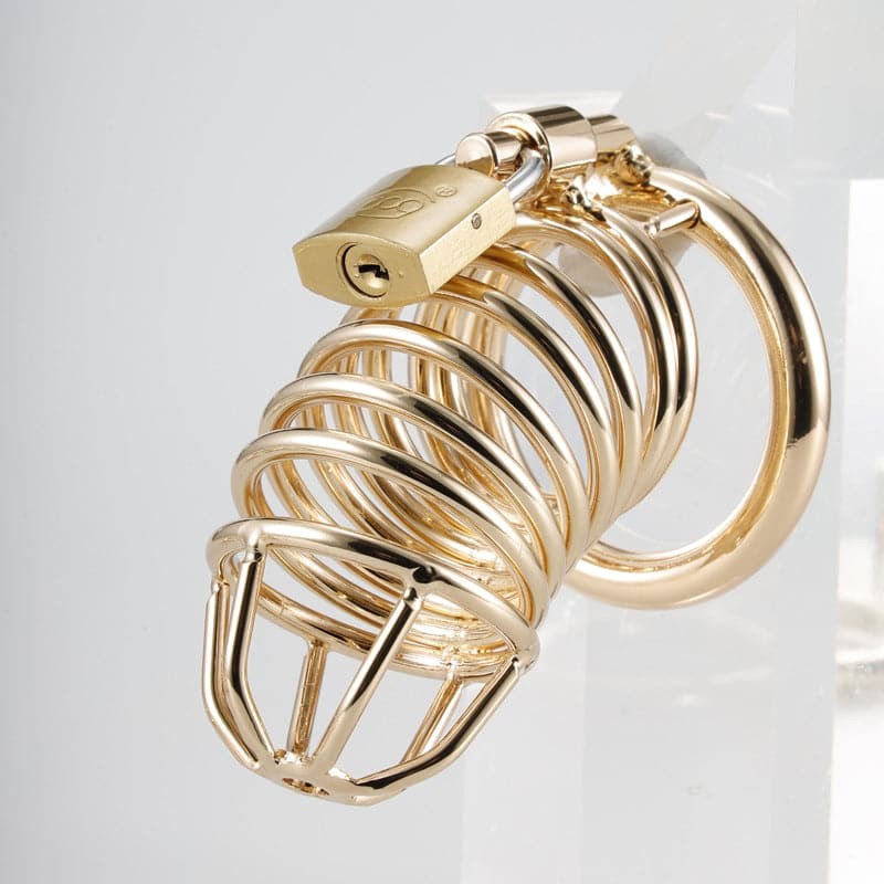 Gold Metal Chastity Cage Device - - Male Chastity