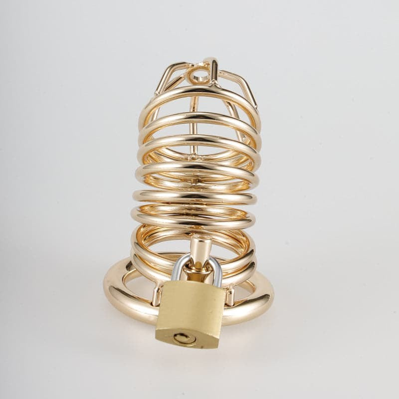 Gold Metal Chastity Cage Device - - Male Chastity