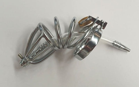 Hoop Male Chastity Cage with Urethral Tube by BDStyle - Male Chastity