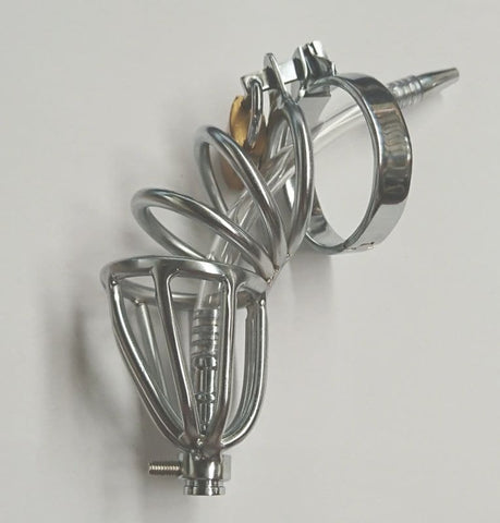 Hoop Male Chastity Cage with Urethral Tube by BDStyle - Male Chastity