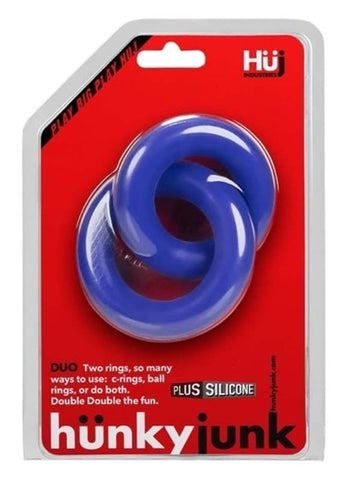 DUO Linked Cock Ball Rings by Hunkyjunk Cobalt - Cock Rings