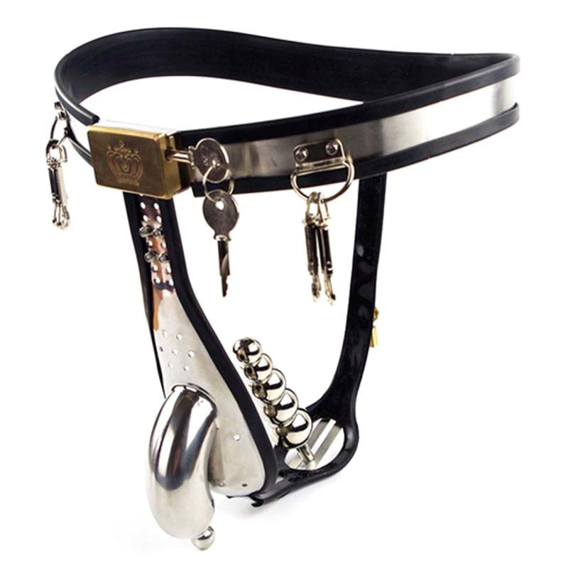 Male Chastity Belt With Urethral Plug - - Male Chastity