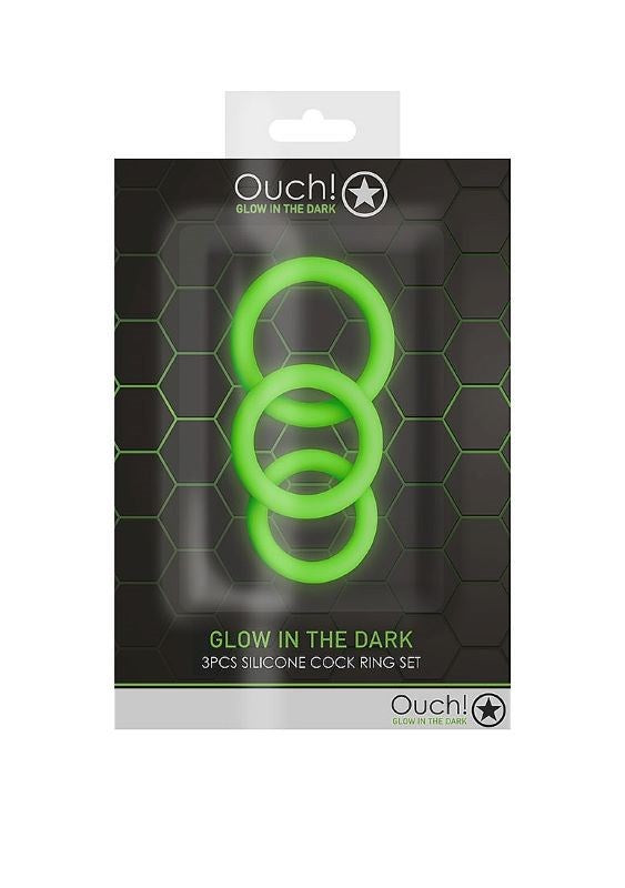 OUCH! Glow in Dark Cock Ring Set - 3 Pack - - Cock Rings