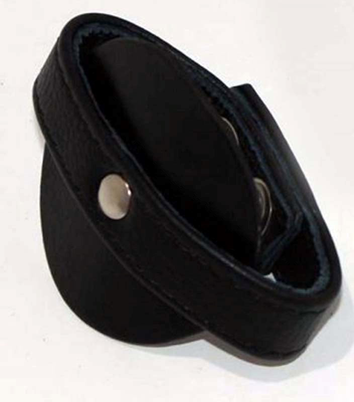 Pleasure Den Leather Cock Ring With Testicle Strap - - Cock Rings