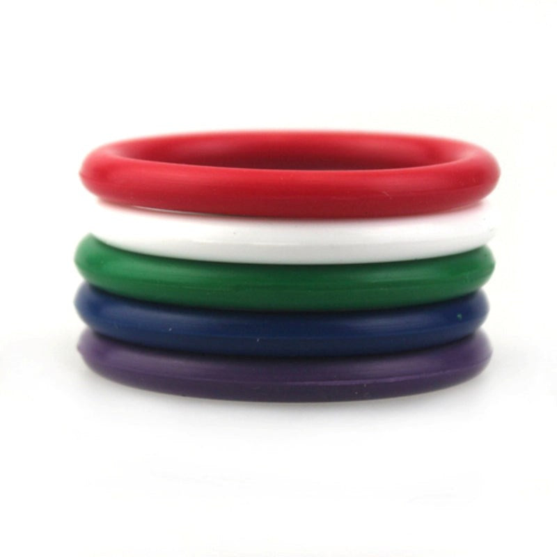 Rainbow Silicone Pleasure Rings 5 pack - - Stretchy Cock Rings