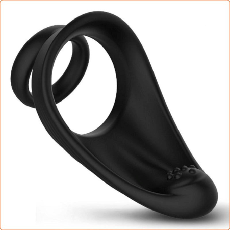 Silicone Dual Penis Ring with Taint Teaser - - Ball and Cock Toys