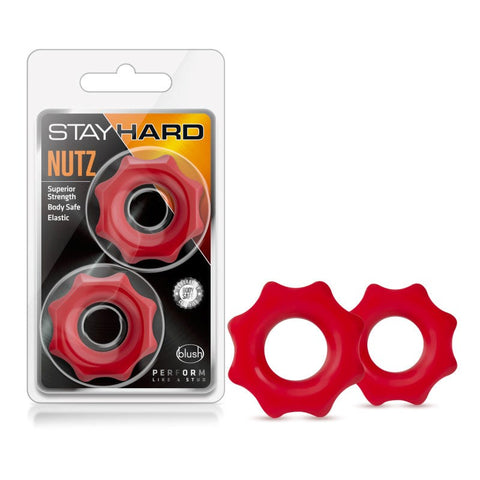 Stay Hard Nutz Cock Rings Set of 2 Red by Blush Novelties - Cock Ring Sets