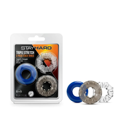 Stay Hard Triple Stretch Cock Rings Set of 3 - Cock Ring Sets
