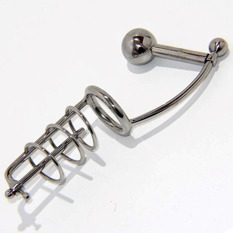 Steel Cock Cage With Penis Anal Plug Silicone - Male Chastity