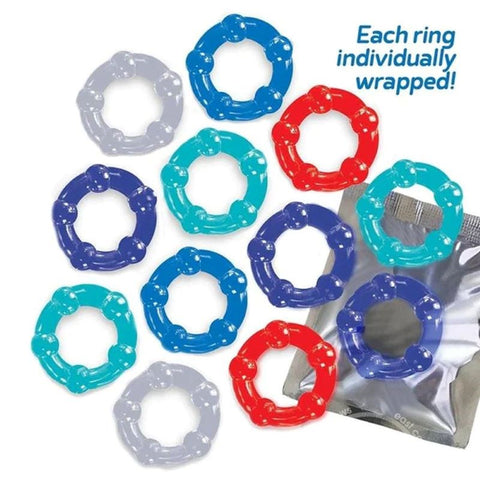 Baller's Dozen Beaded Individually Wrapped Cock Rings Pack - Cock Ring Sets