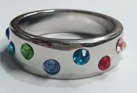 Wide Band Jewel Encrusted Steel Cock Ring - Cock Rings